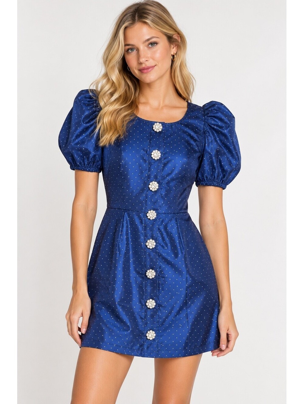 Danielle Bernstein Blue Polka Dot Puff Sleeve Dress Size 00 NWT.